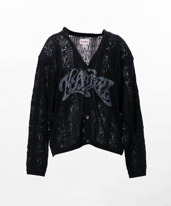 "WAVY KAMIYA" Printed Silk Lace Knit Cardigan