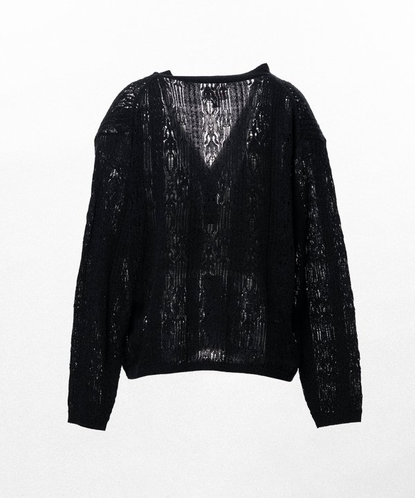"WAVY KAMIYA" Printed Silk Lace Knit Cardigan
