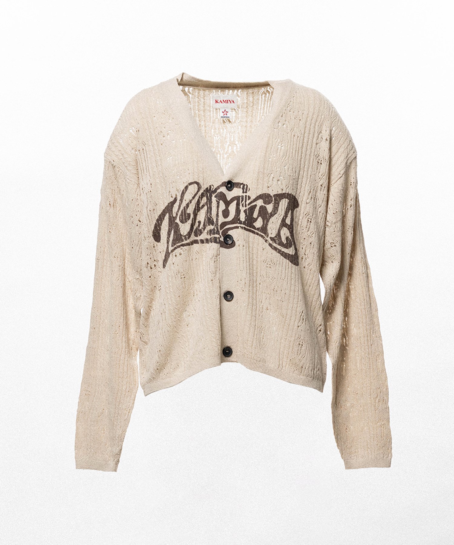 "WAVY KAMIYA" Printed Silk Lace Knit Cardigan