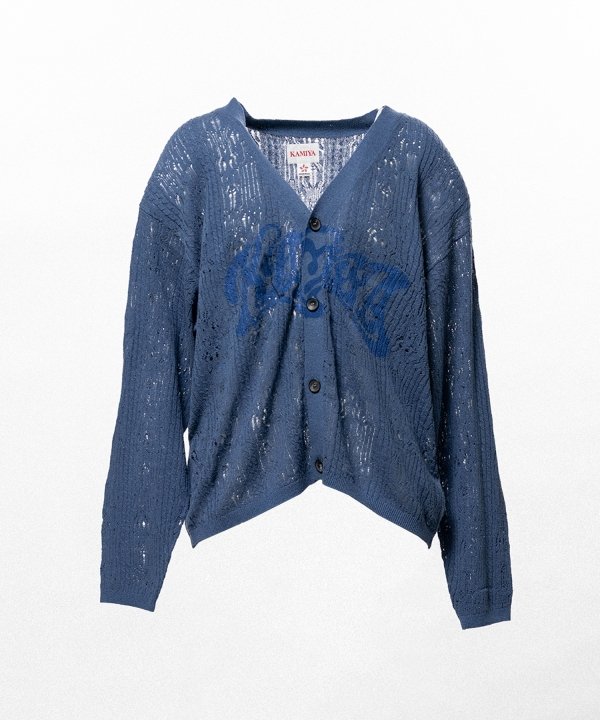 "WAVY KAMIYA" Printed Silk Lace Knit Cardigan