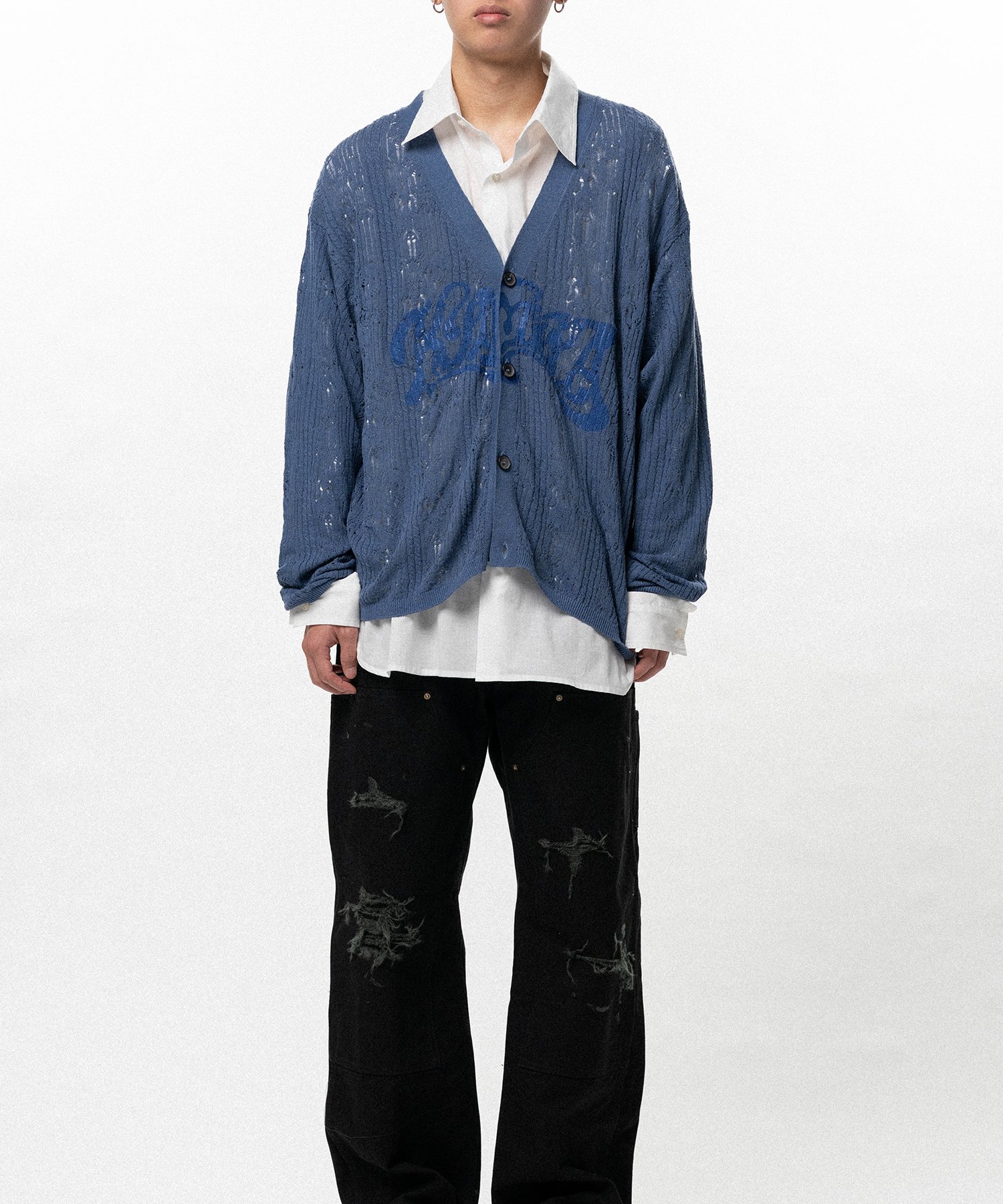 "WAVY KAMIYA" Printed Silk Lace Knit Cardigan