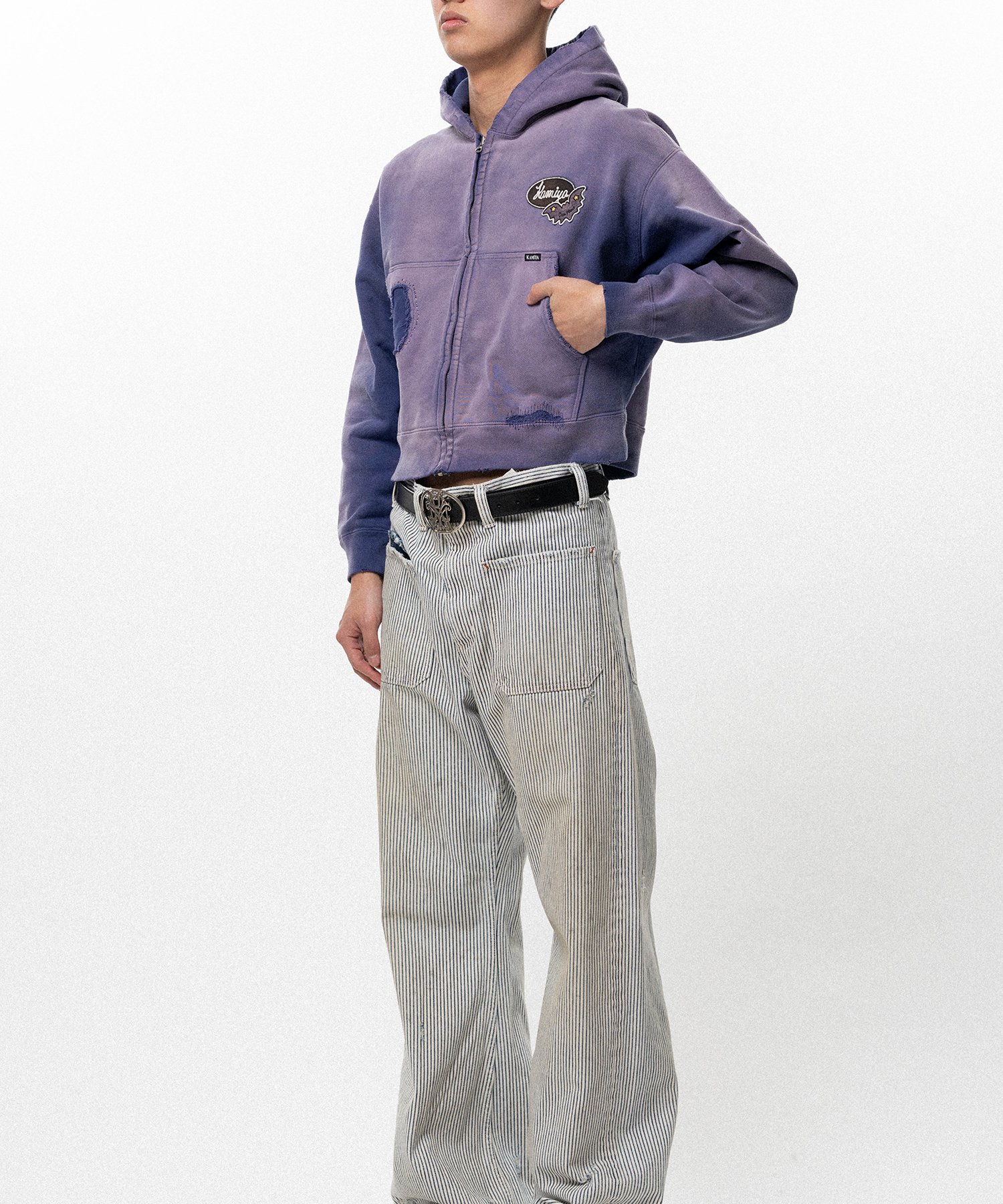 Repaired Name Patch Zip Short Hoodie