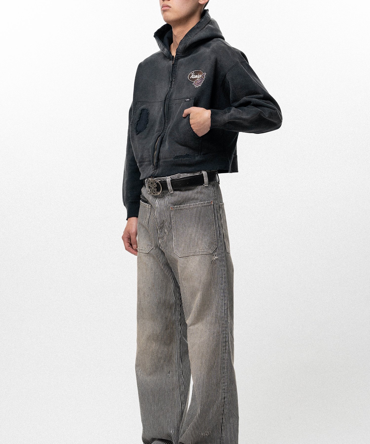 Repaired Name Patch Zip Short Hoodie