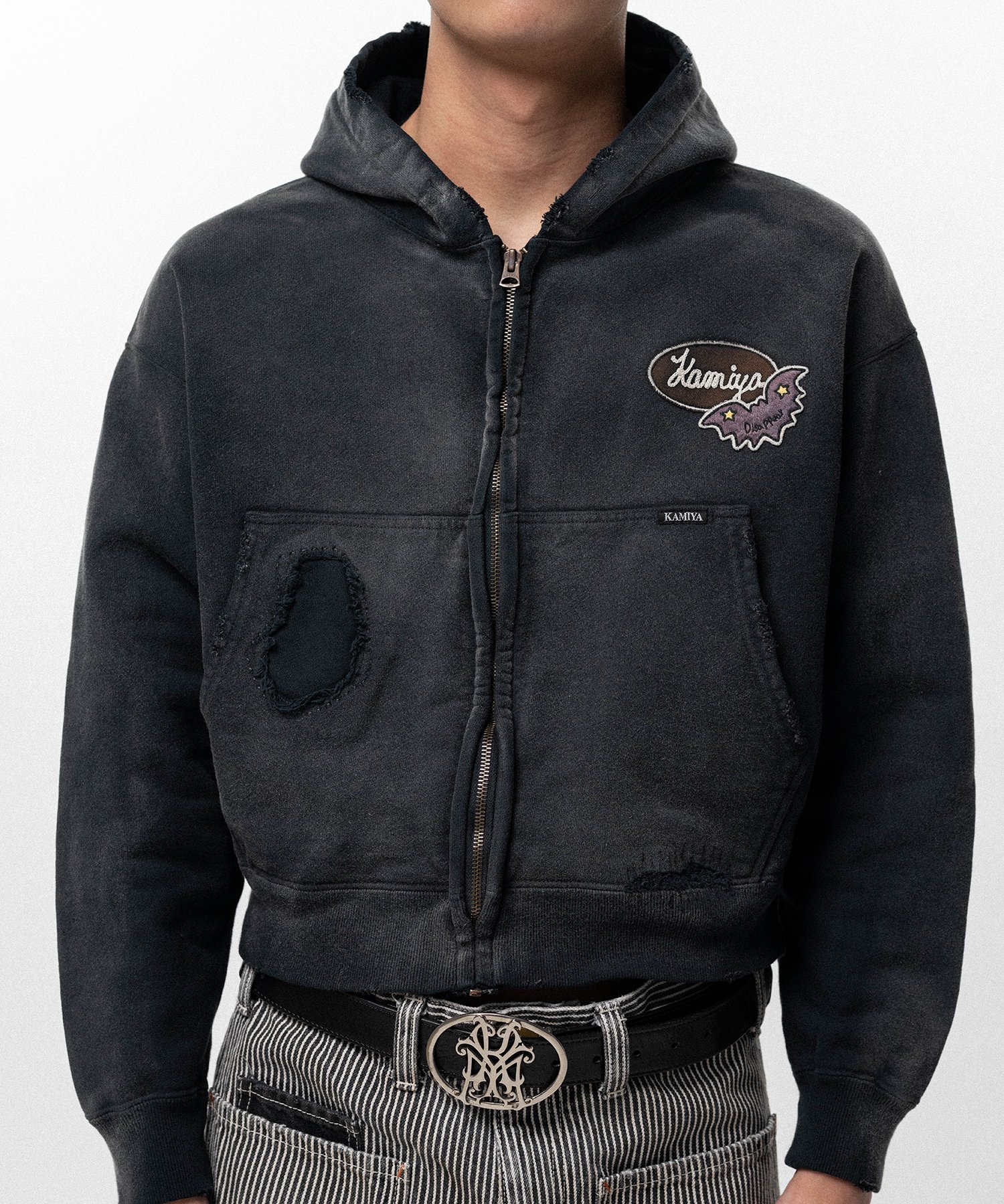 Repaired Name Patch Zip Short Hoodie