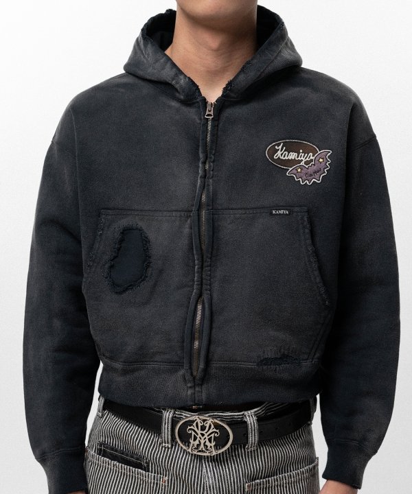 Repaired Name Patch Zip Short Hoodie