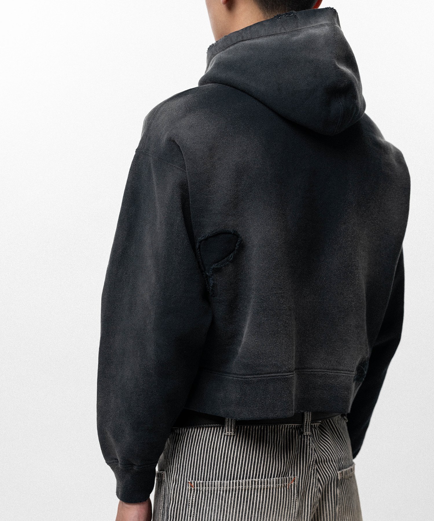 Repaired Name Patch Zip Short Hoodie