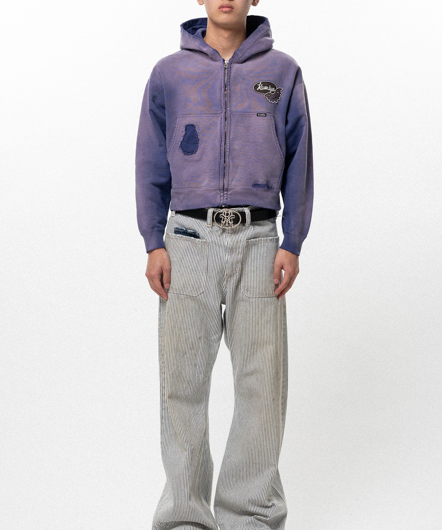 Repaired Name Patch Zip Short Hoodie