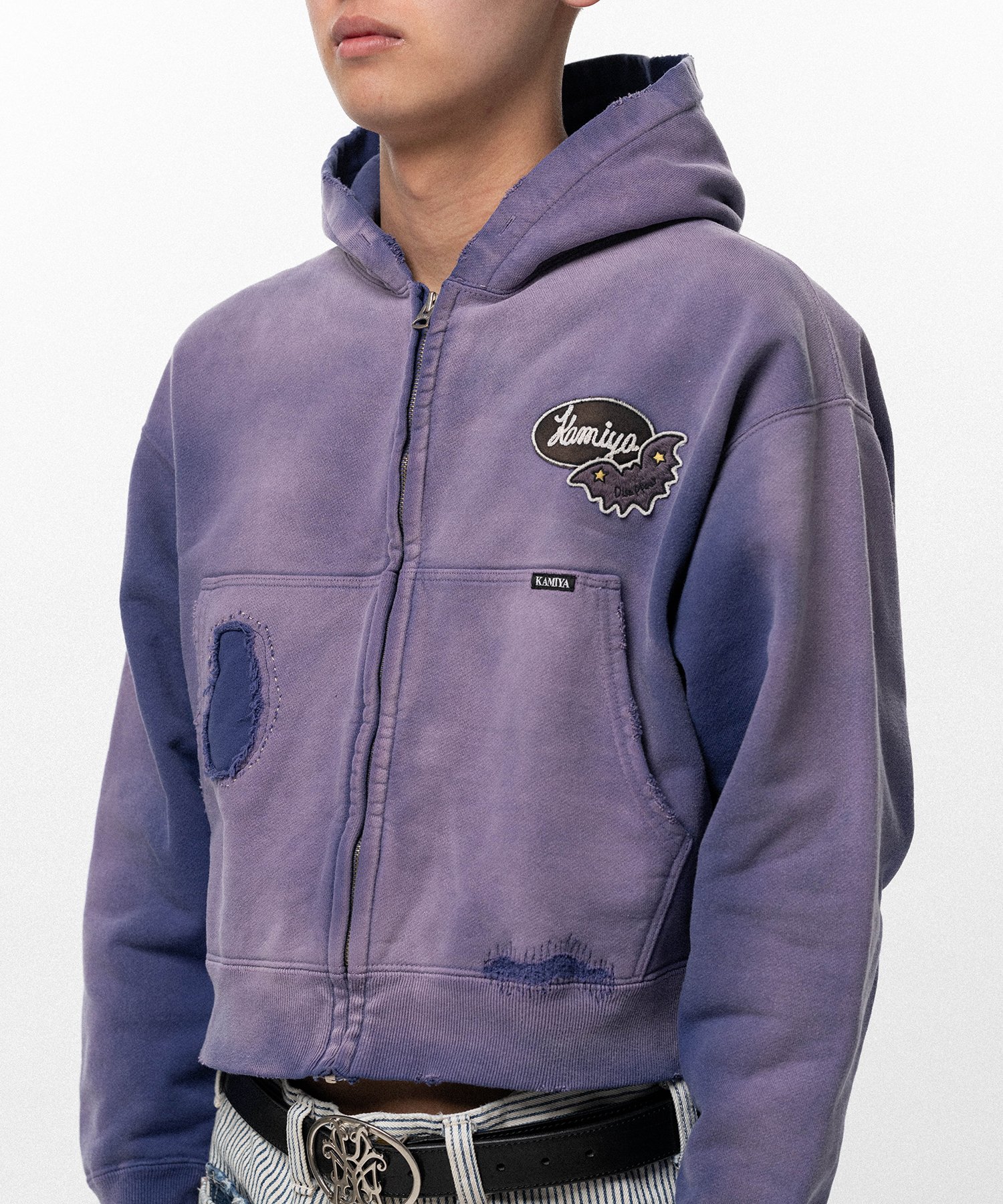 Repaired Name Patch Zip Short Hoodie