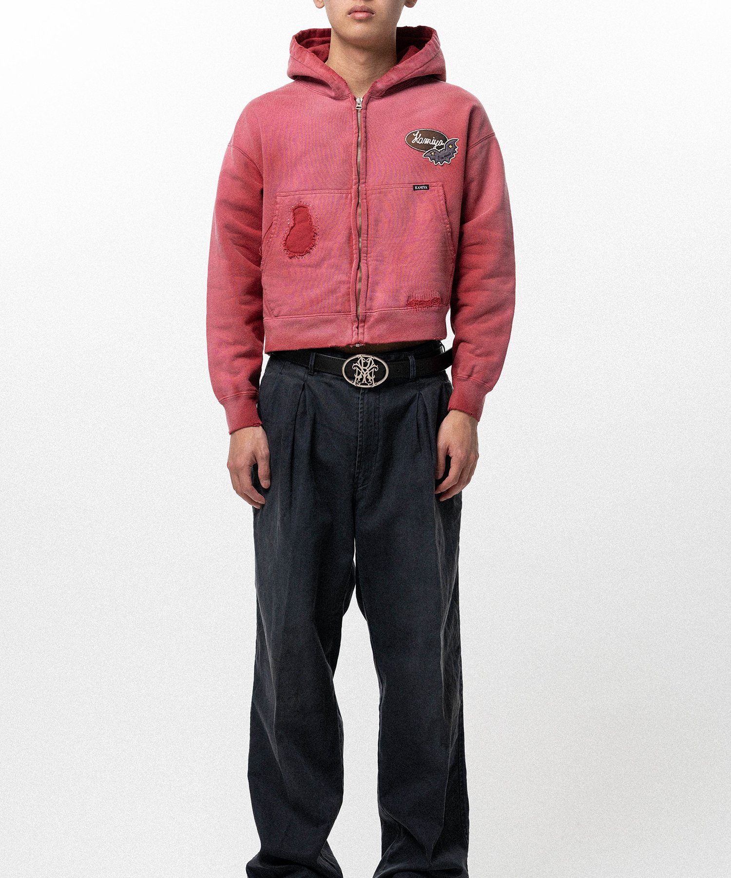 Repaired Name Patch Zip Short Hoodie