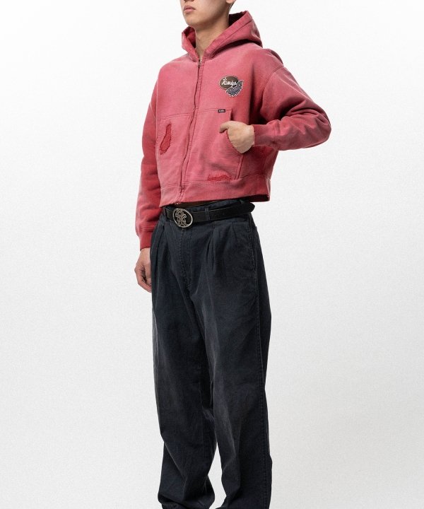 Repaired Name Patch Zip Short Hoodie