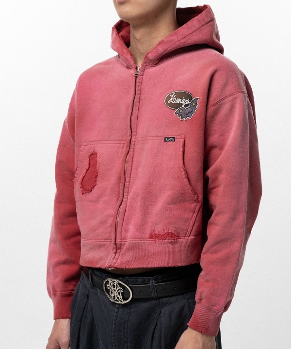 Repaired Name Patch Zip Short Hoodie