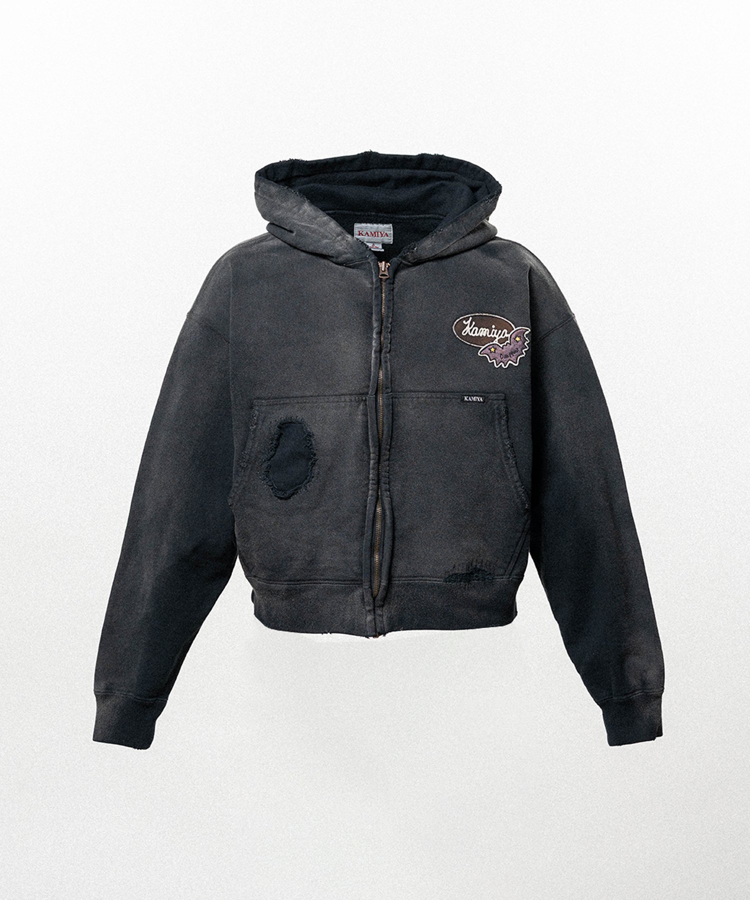 Repaired Name Patch Zip Short Hoodie