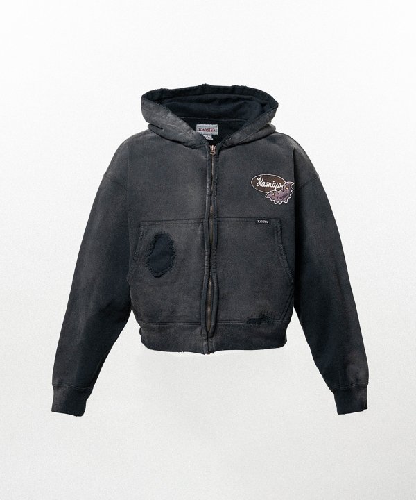 Repaired Name Patch Zip Short Hoodie