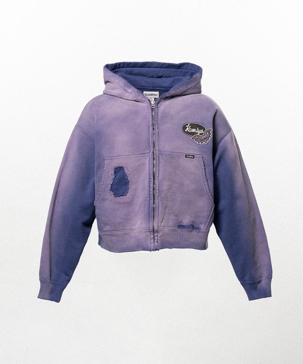 Repaired Name Patch Zip Short Hoodie