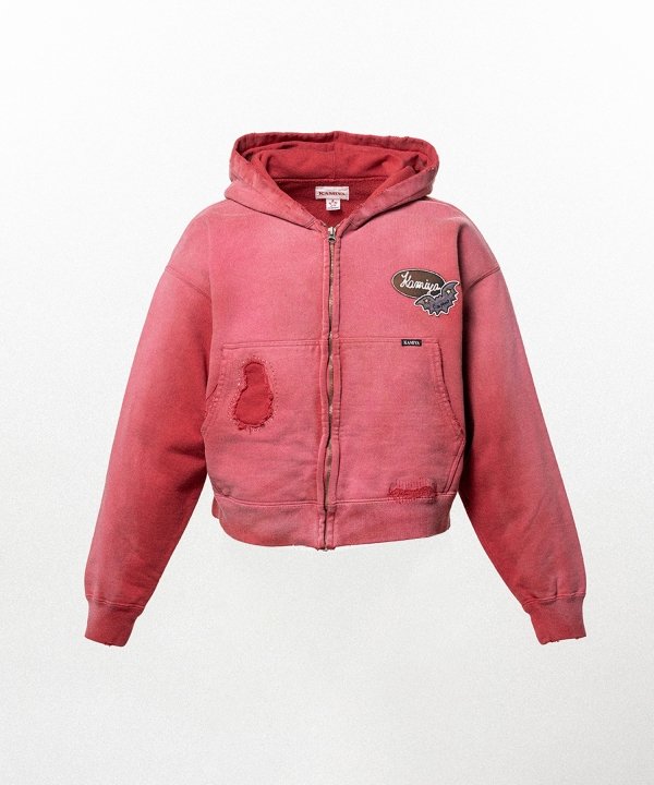 Repaired Name Patch Zip Short Hoodie