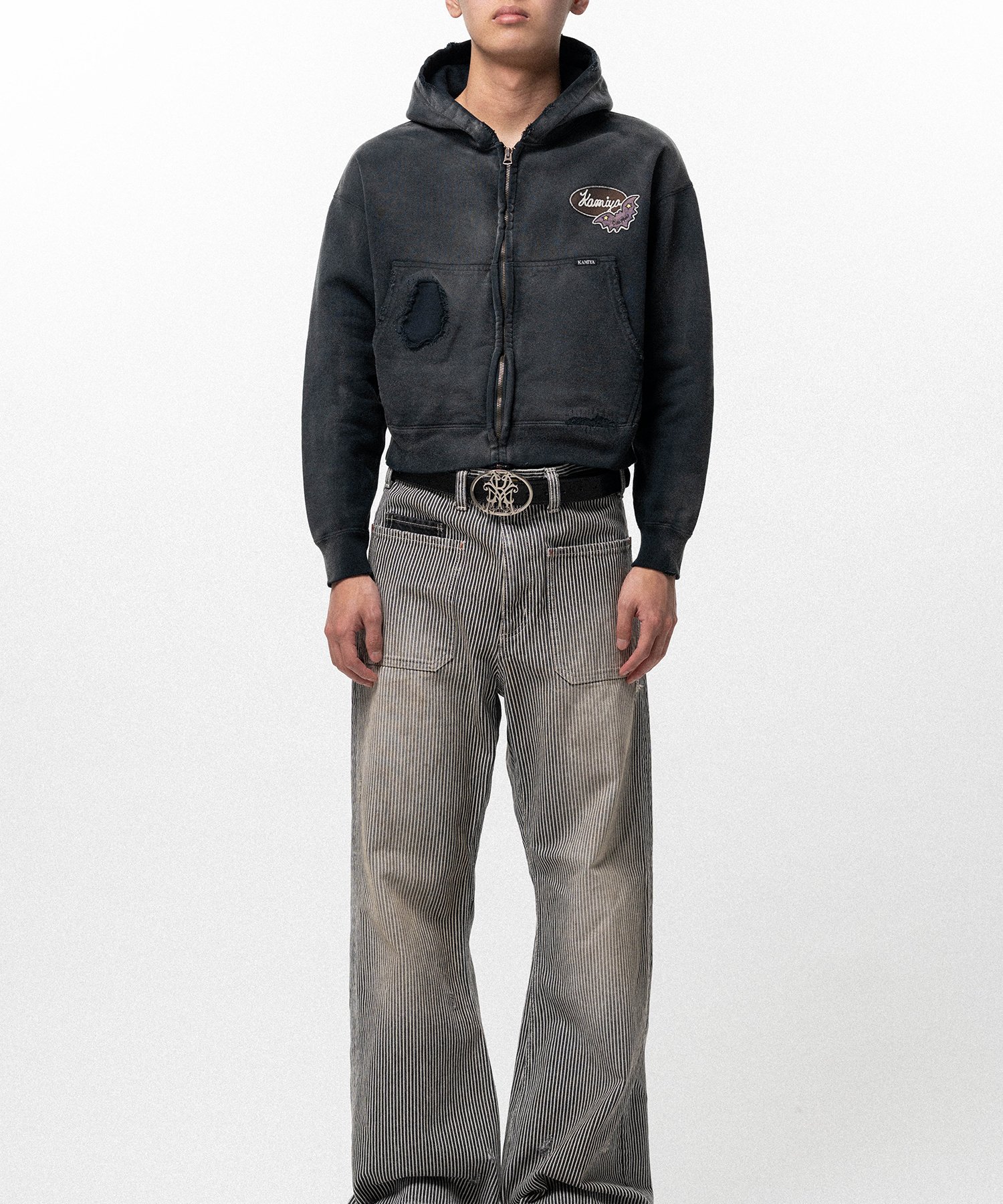 Repaired Name Patch Zip Short Hoodie