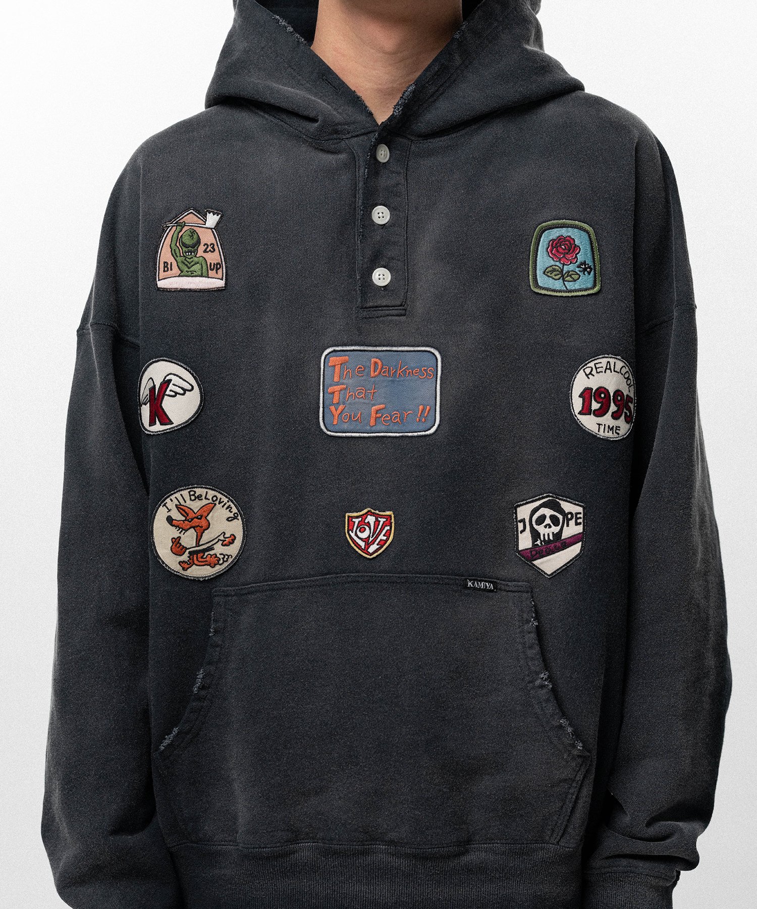 Henry Neck Hoodie T/C with Multi-Patch Details