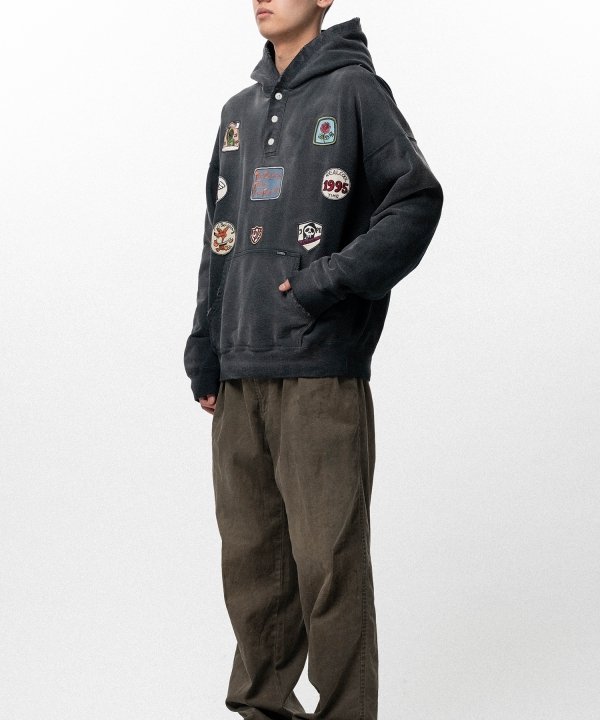 Henry Neck Hoodie T/C with Multi-Patch Details