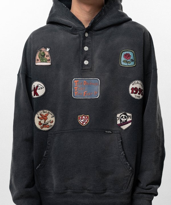 Henry Neck Hoodie T/C with Multi-Patch Details