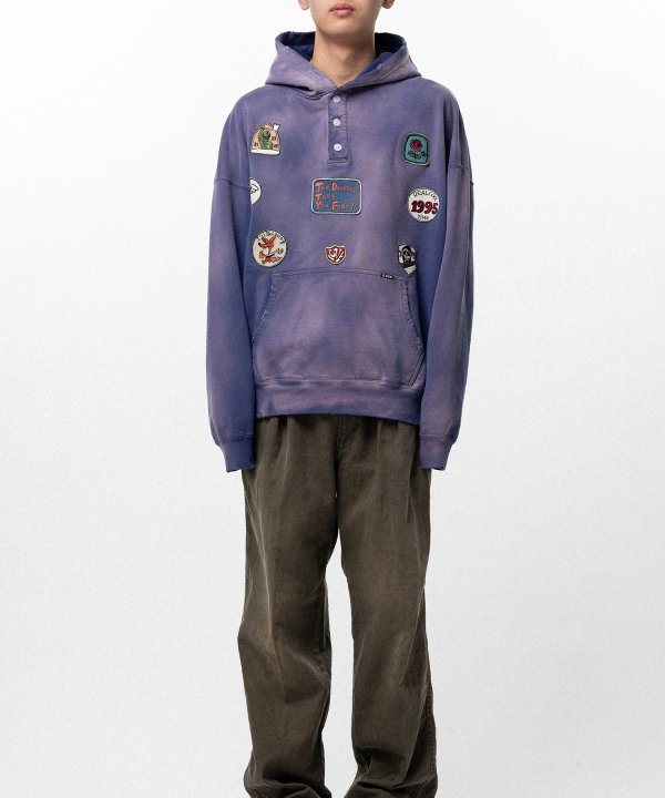 Henry Neck Hoodie T/C with Multi-Patch Details