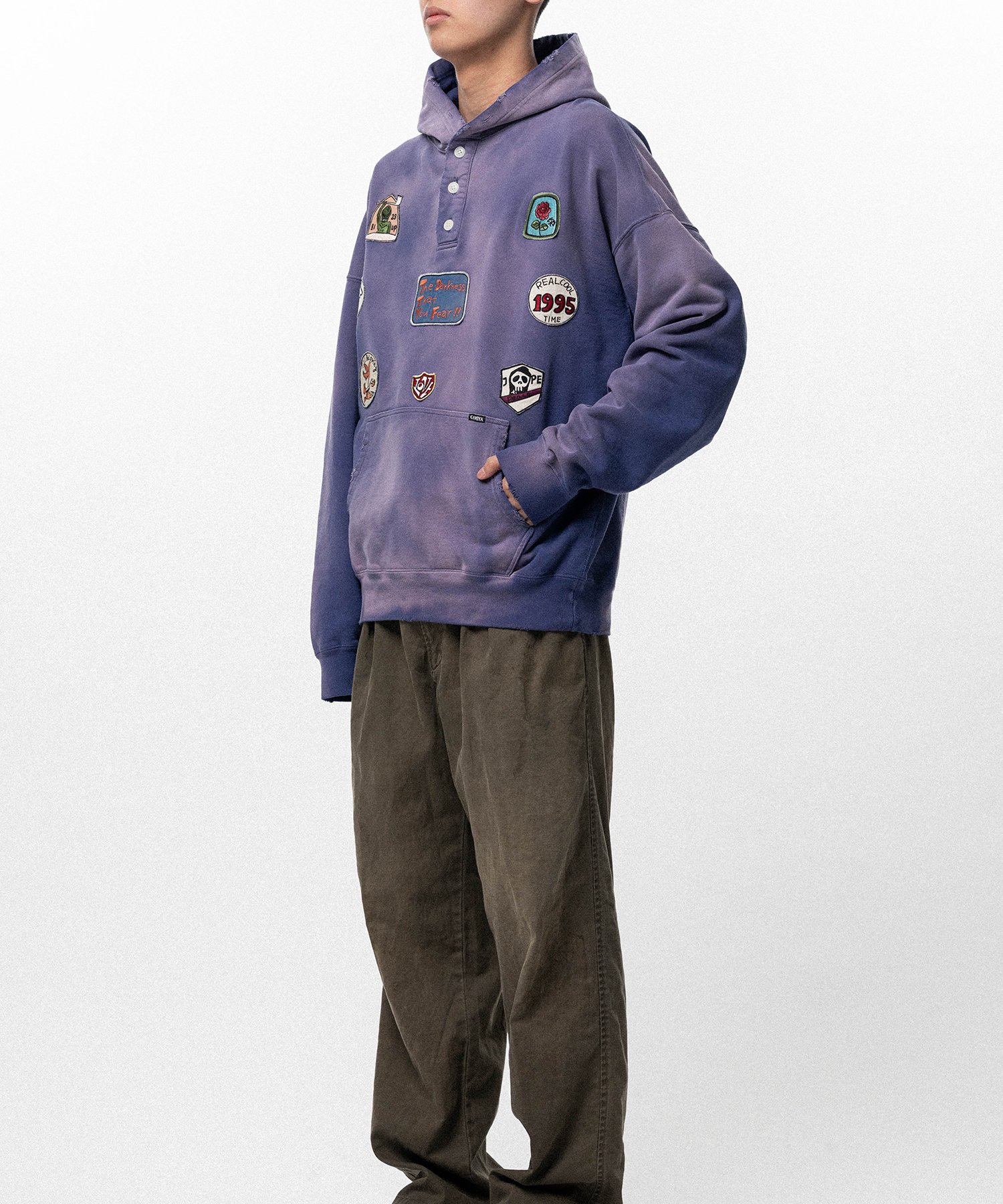 Henry Neck Hoodie T/C with Multi-Patch Details