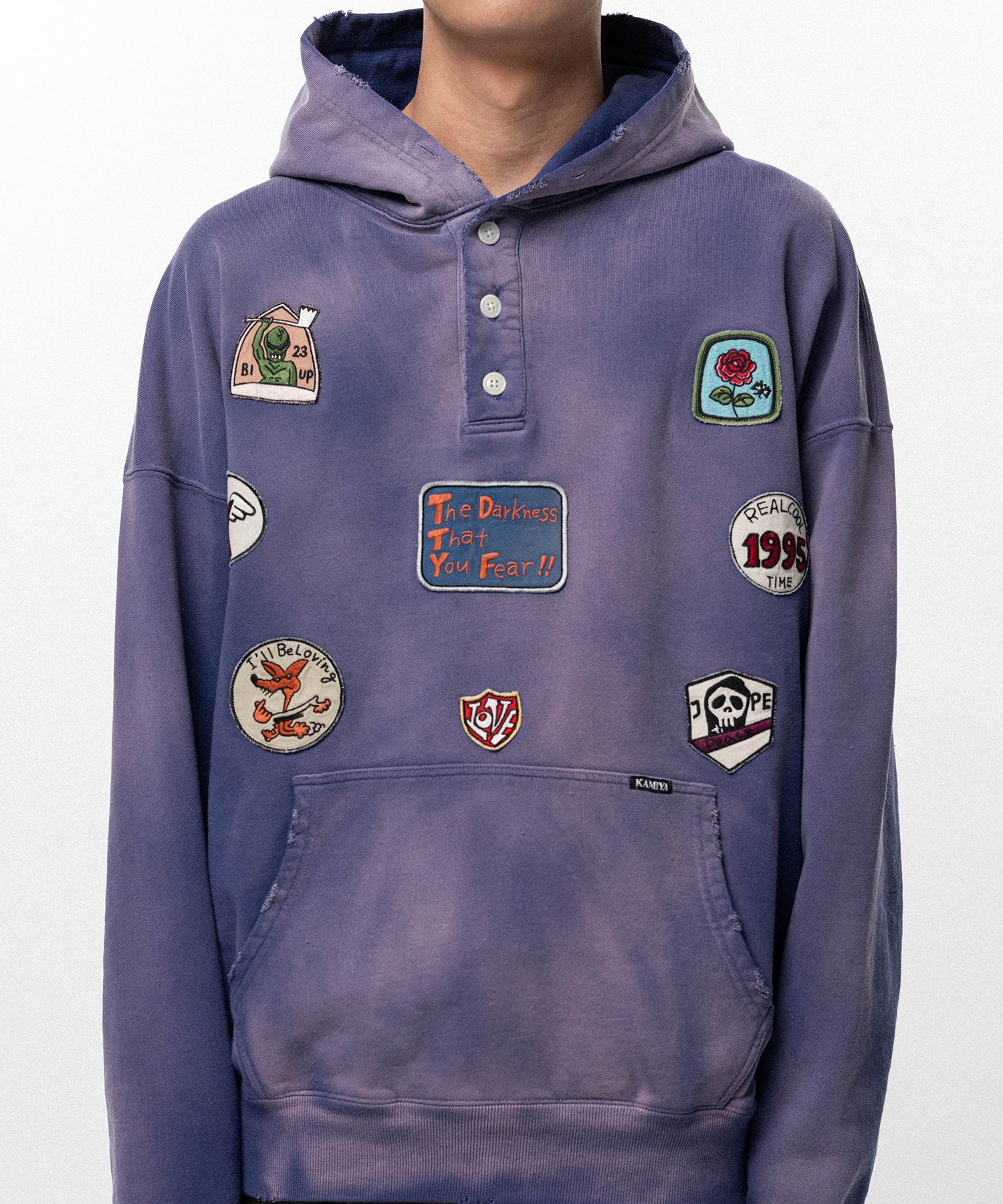 Henry Neck Hoodie T/C with Multi-Patch Details