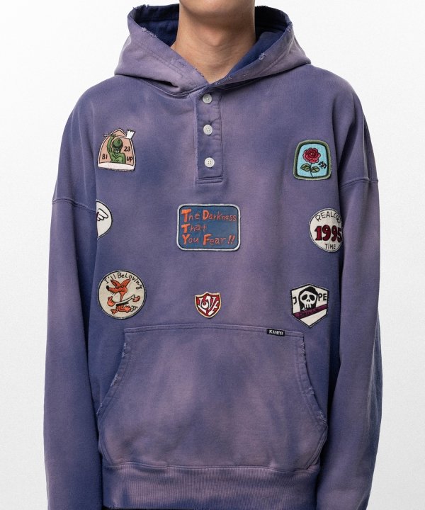 Henry Neck Hoodie T/C with Multi-Patch Details