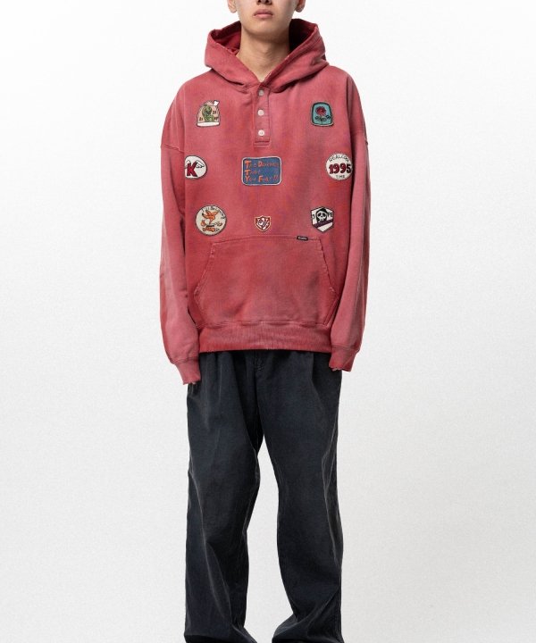 Henry Neck Hoodie T/C with Multi-Patch Details