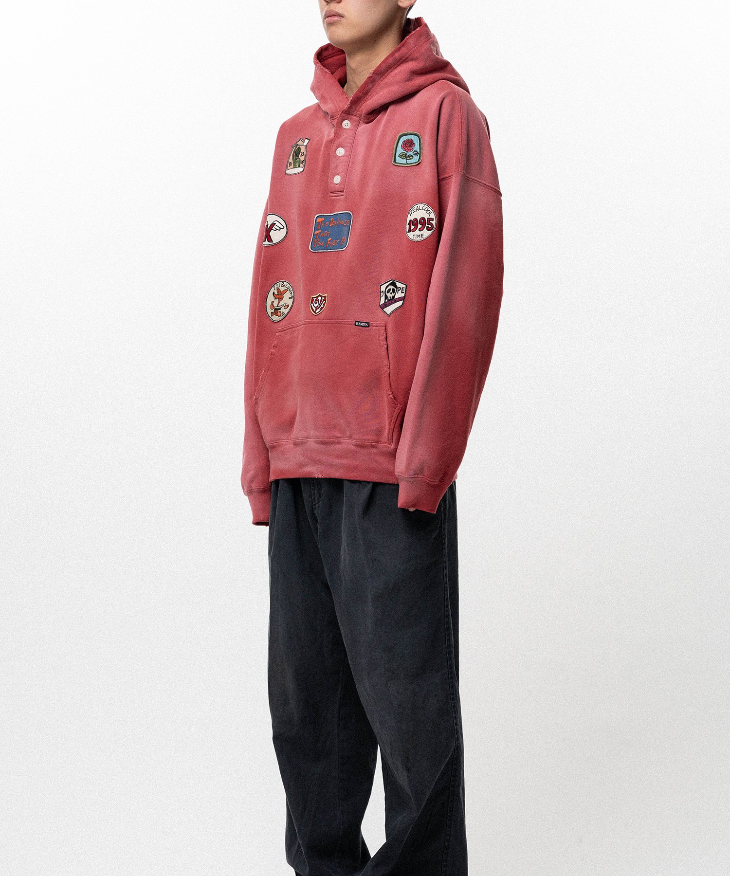 Henry Neck Hoodie T/C with Multi-Patch Details