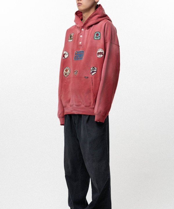 Henry Neck Hoodie T/C with Multi-Patch Details