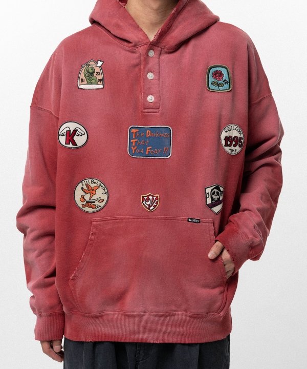 Henry Neck Hoodie T/C with Multi-Patch Details