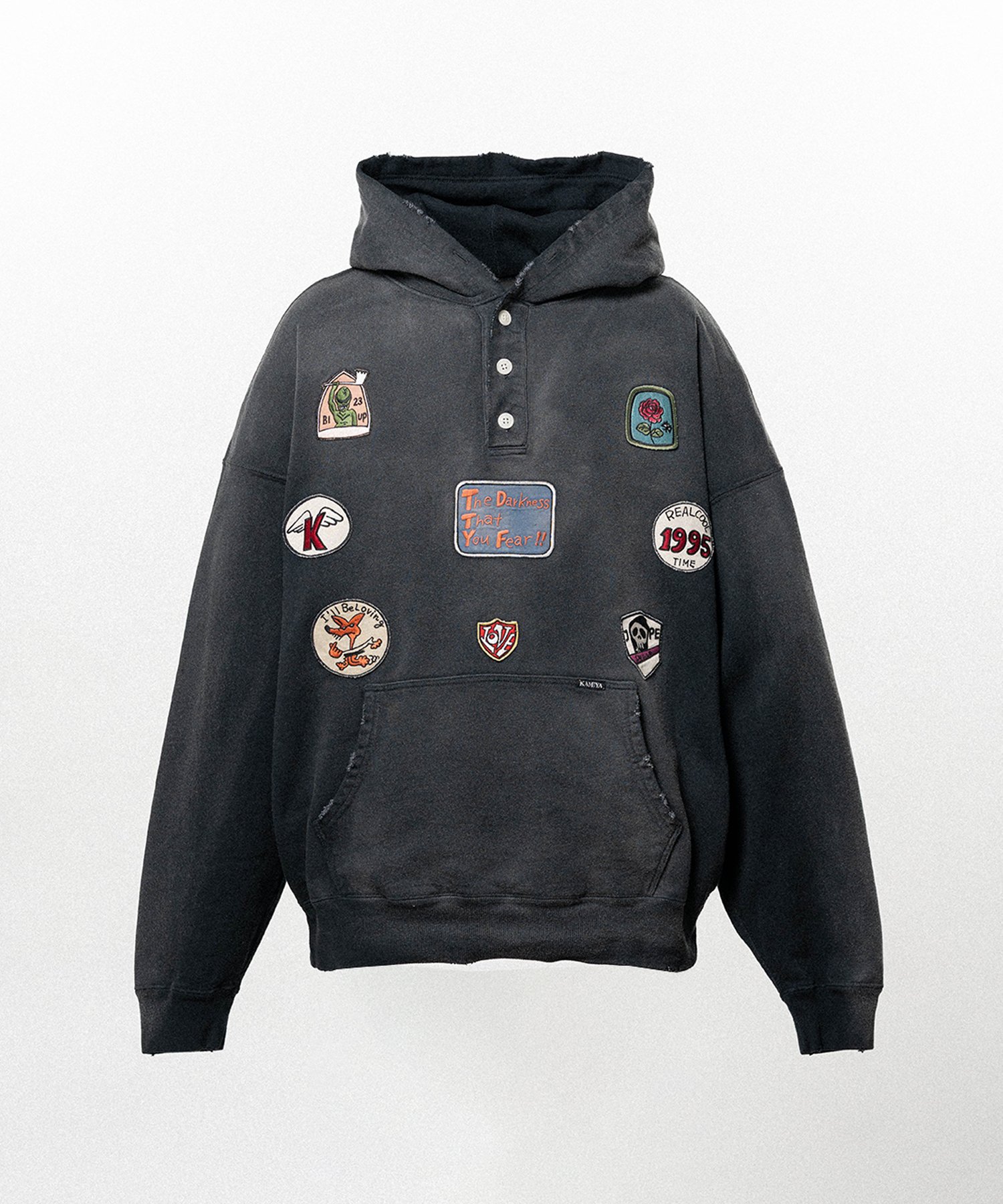 Henry Neck Hoodie T/C with Multi-Patch Details