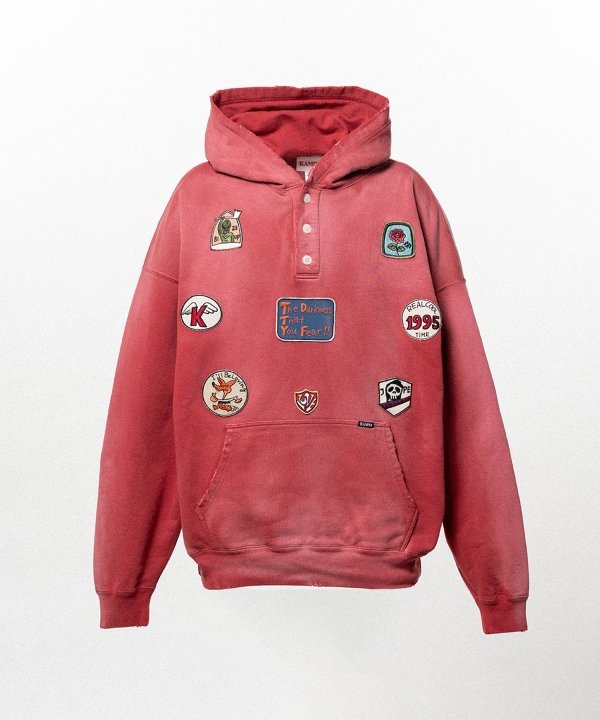 Henry Neck Hoodie T/C with Multi-Patch Details