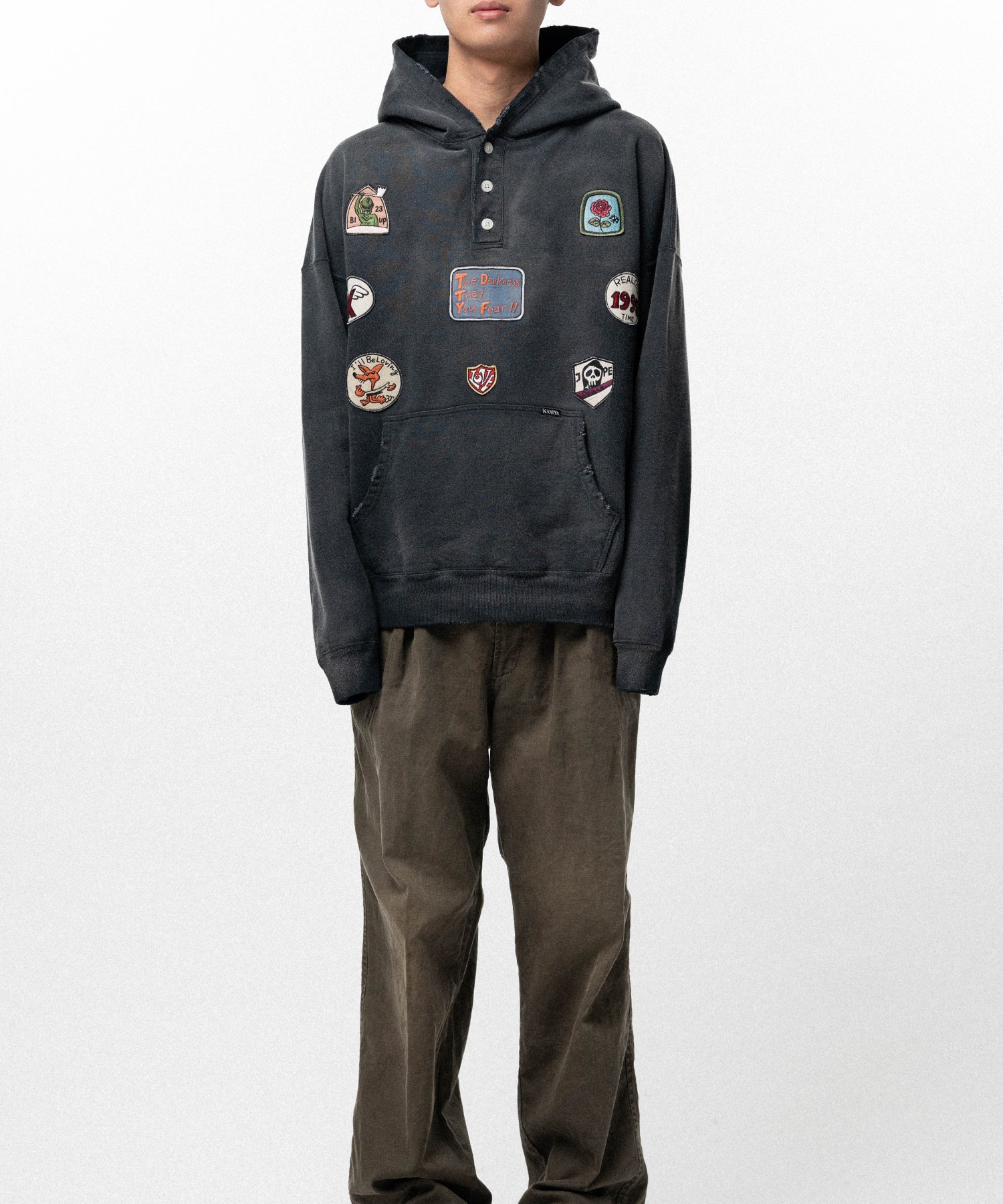 Henry Neck Hoodie T/C with Multi-Patch Details