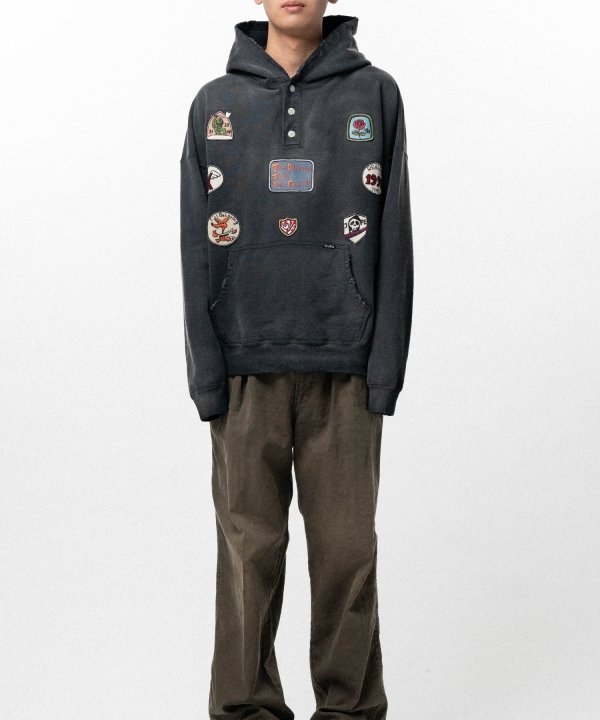 Henry Neck Hoodie T/C with Multi-Patch Details