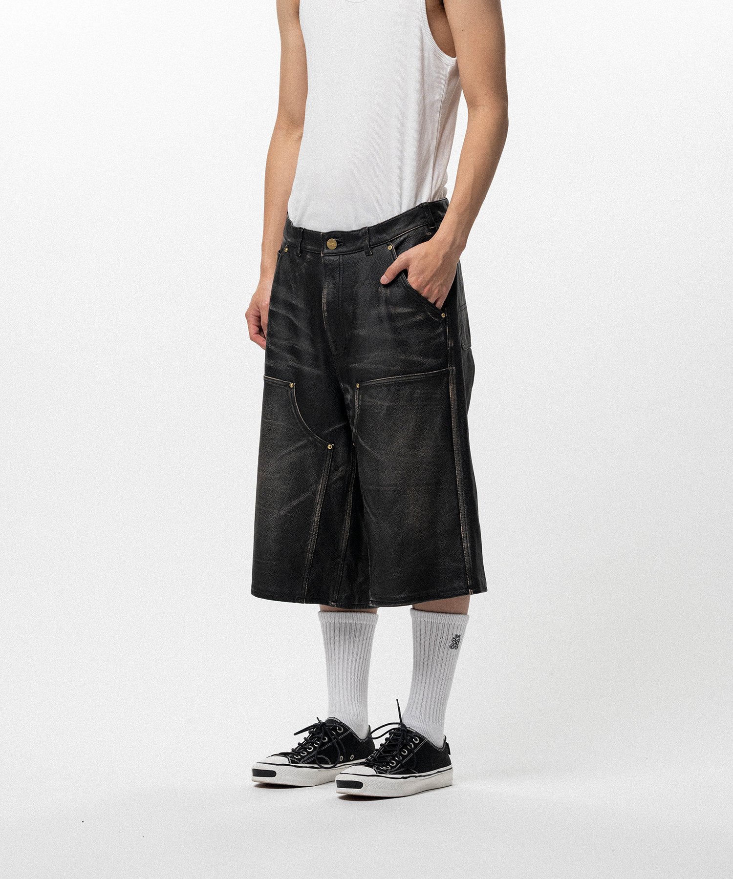 Distressed Leather Painter Shorts