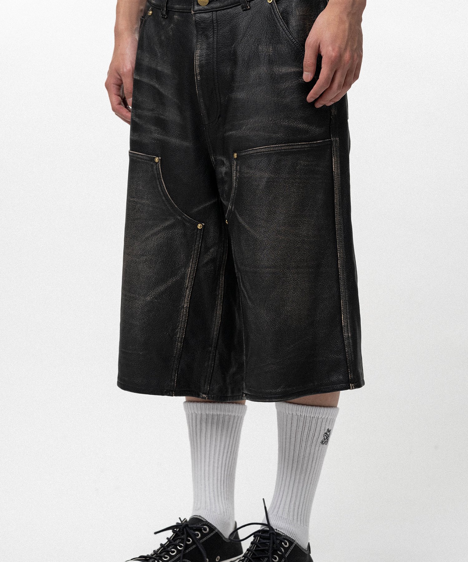 Distressed Leather Painter Shorts