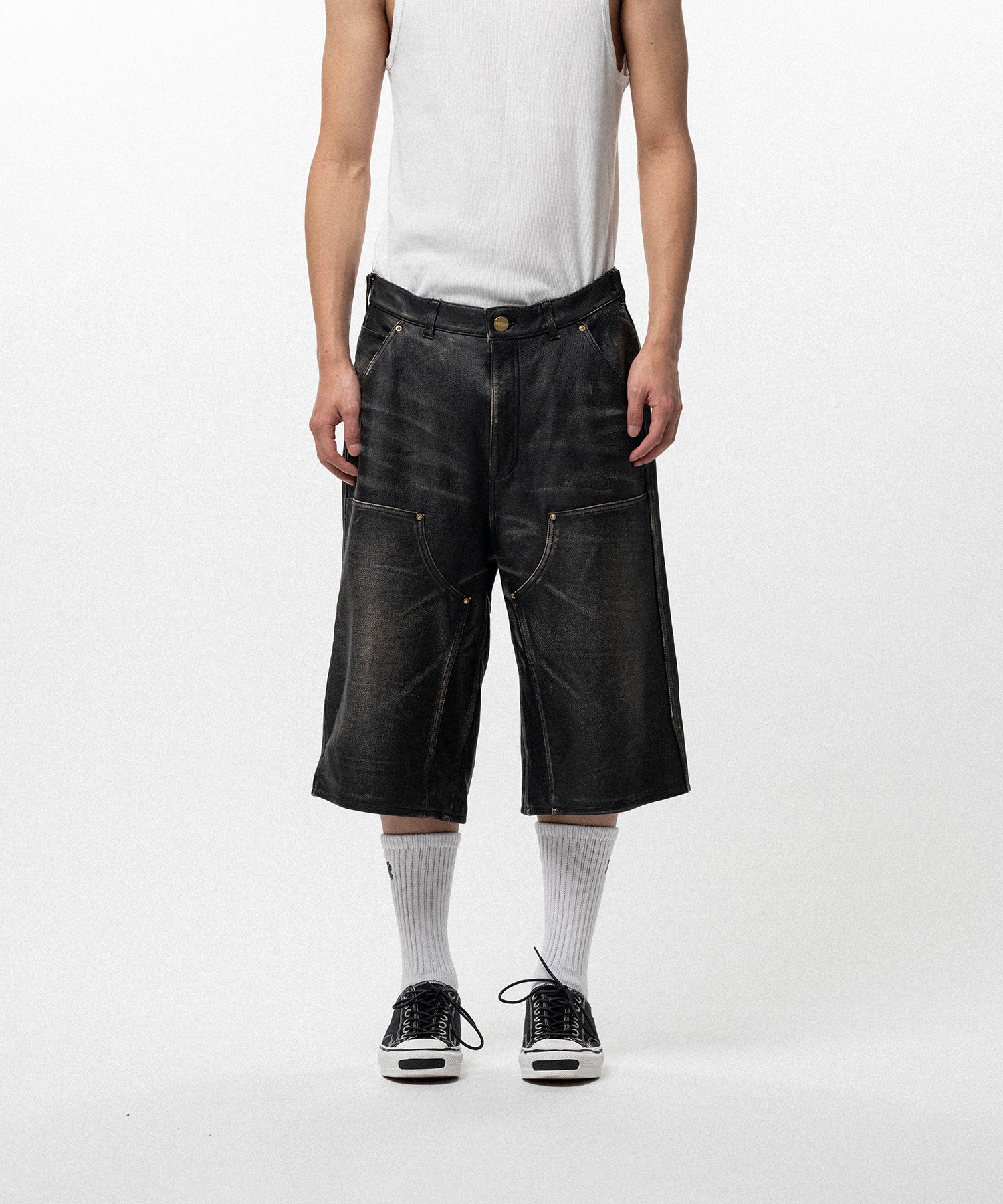 Distressed Leather Painter Shorts
