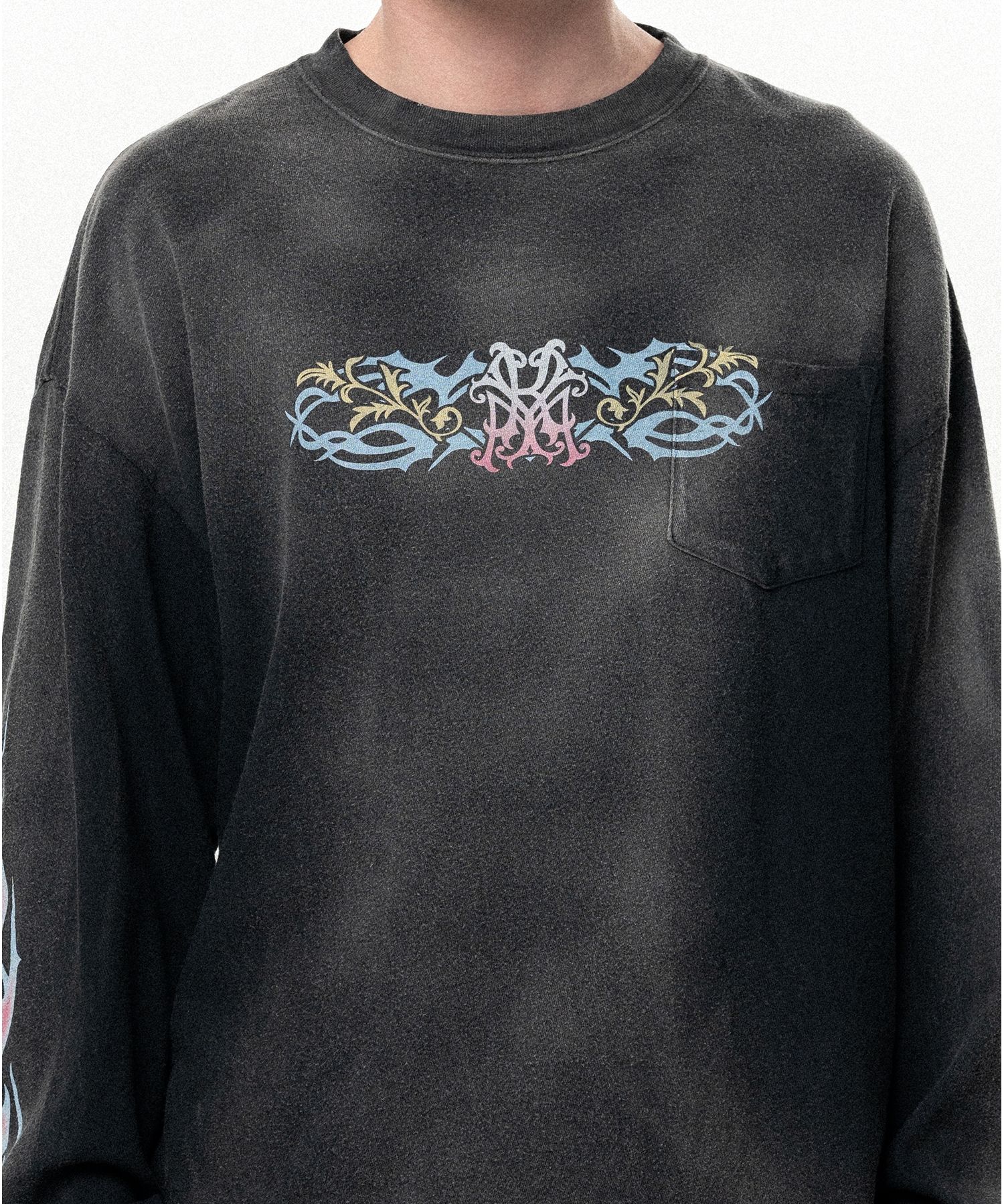 "ROSE-KMY" Distressed Long-Sleeve T-shirt