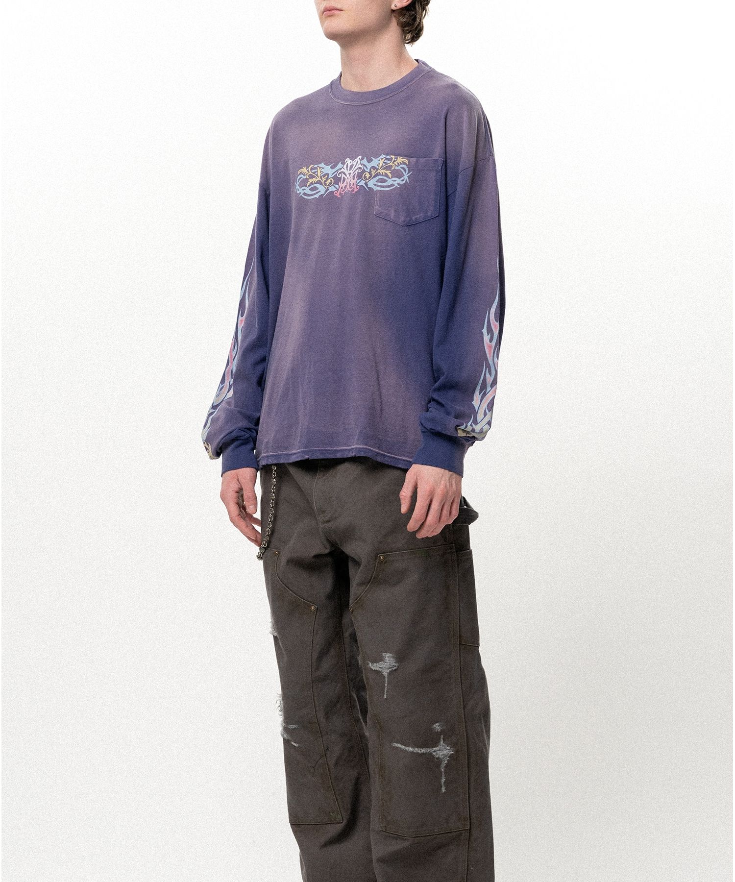 "ROSE-KMY" Distressed Long-Sleeve T-shirt