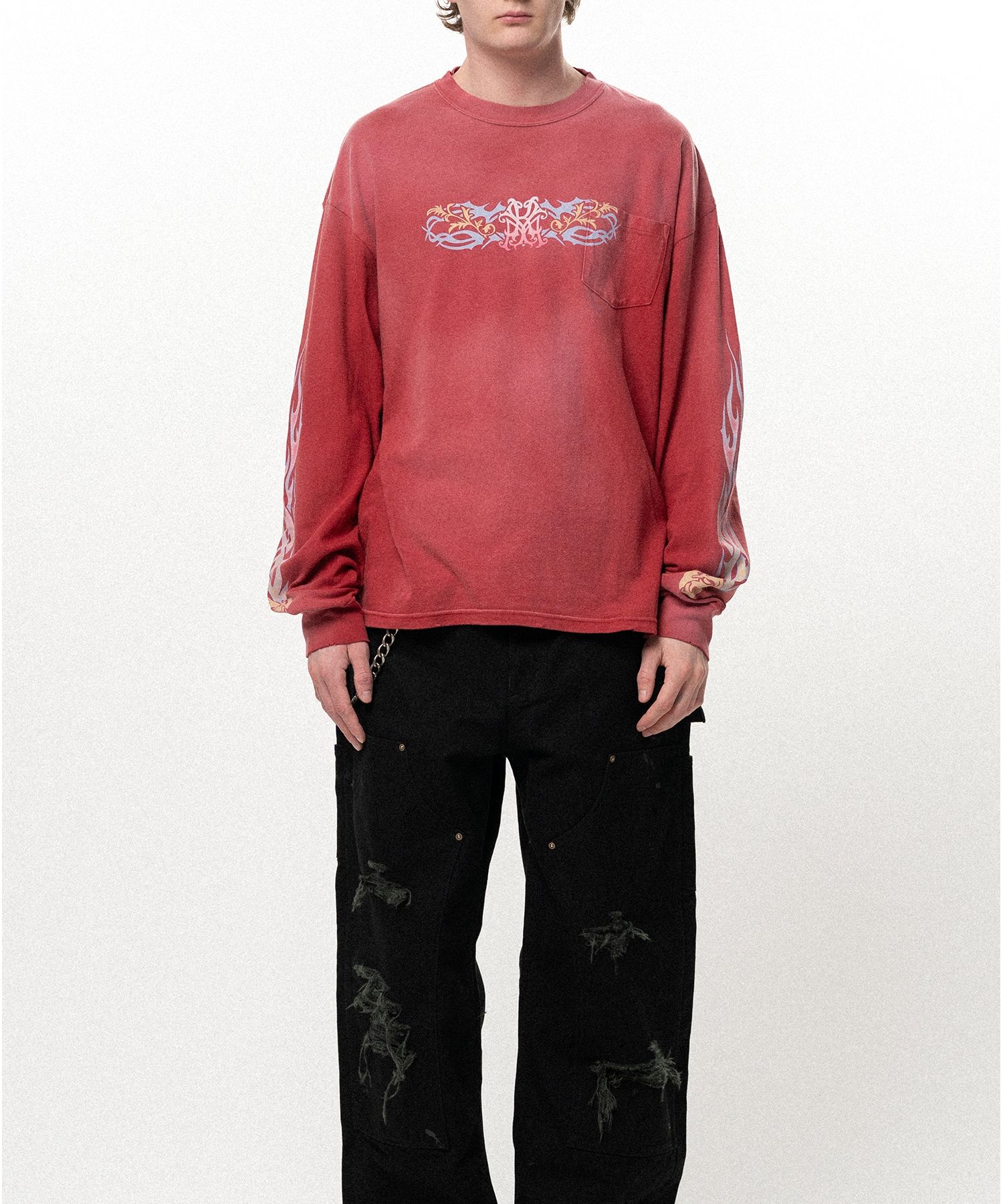 "ROSE-KMY" Distressed Long-Sleeve T-shirt