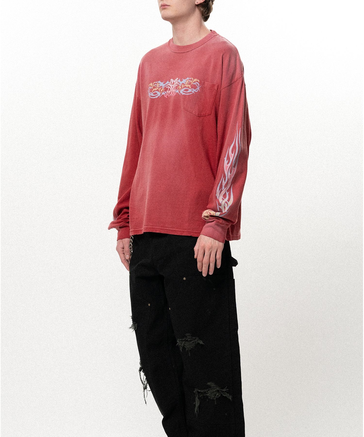 "ROSE-KMY" Distressed Long-Sleeve T-shirt
