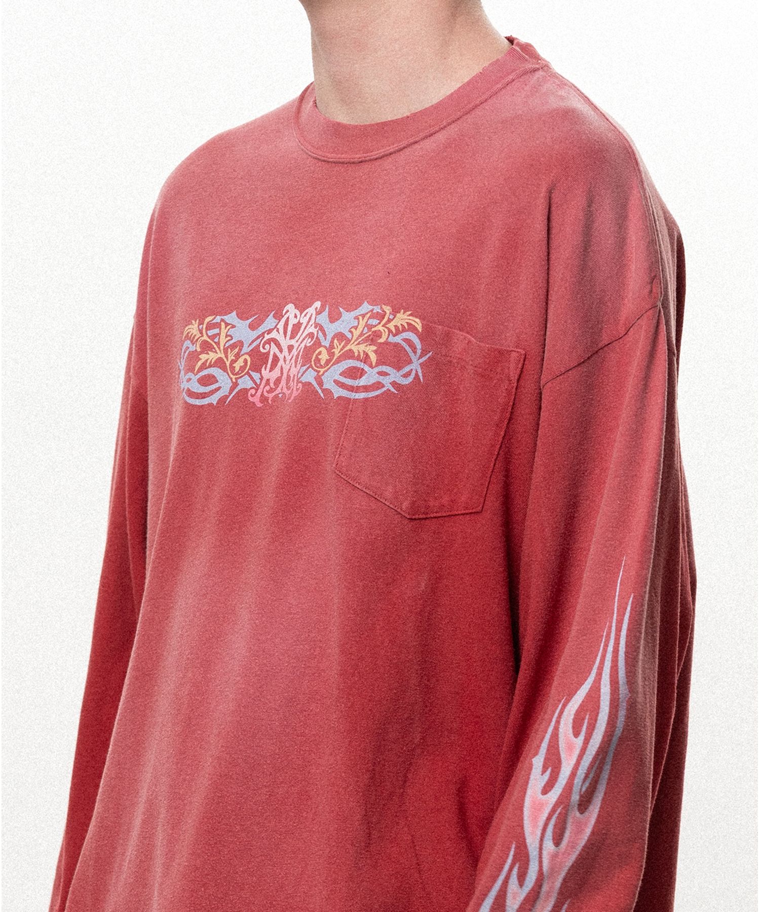 "ROSE-KMY" Distressed Long-Sleeve T-shirt