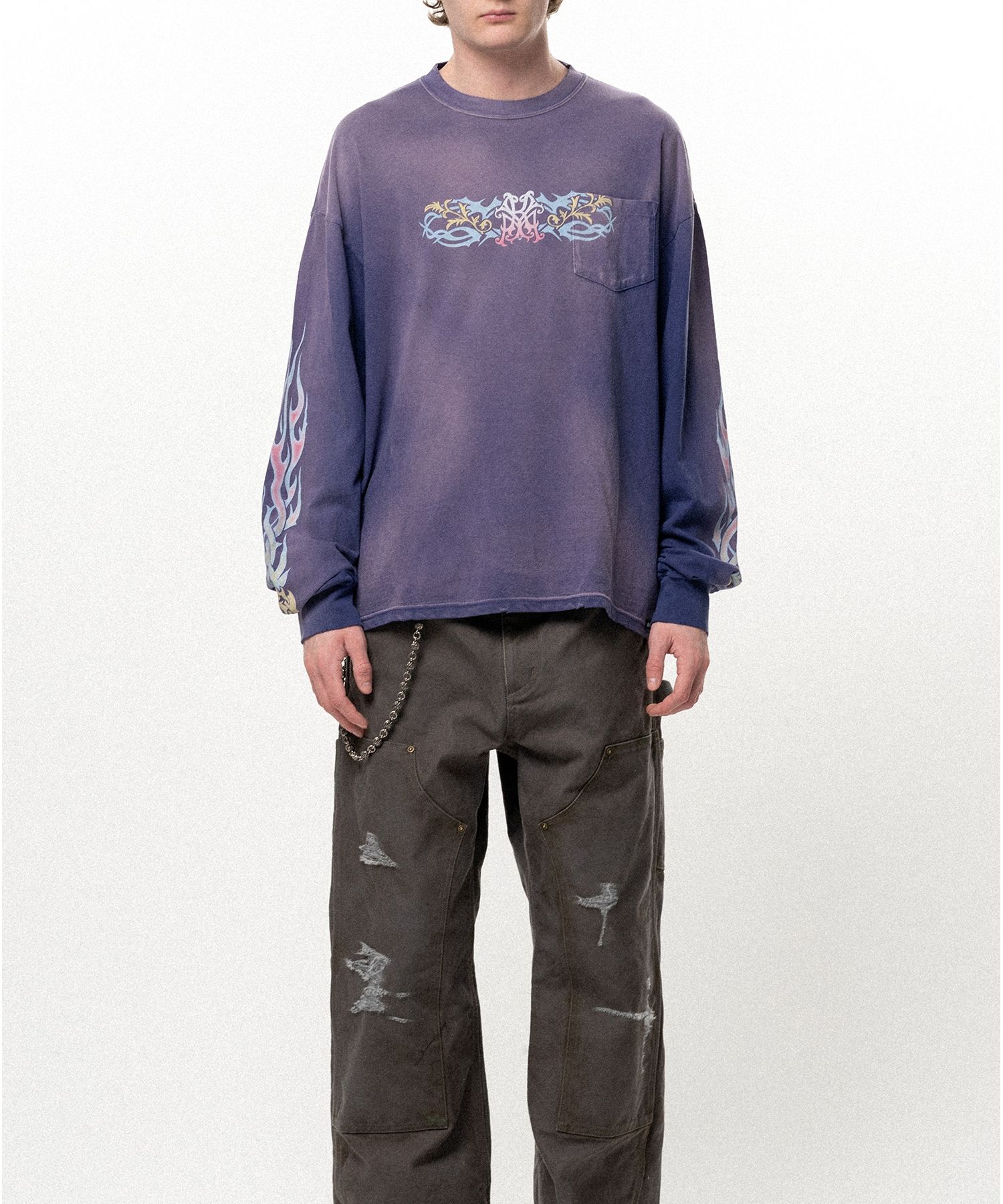 "ROSE-KMY" Distressed Long-Sleeve T-shirt