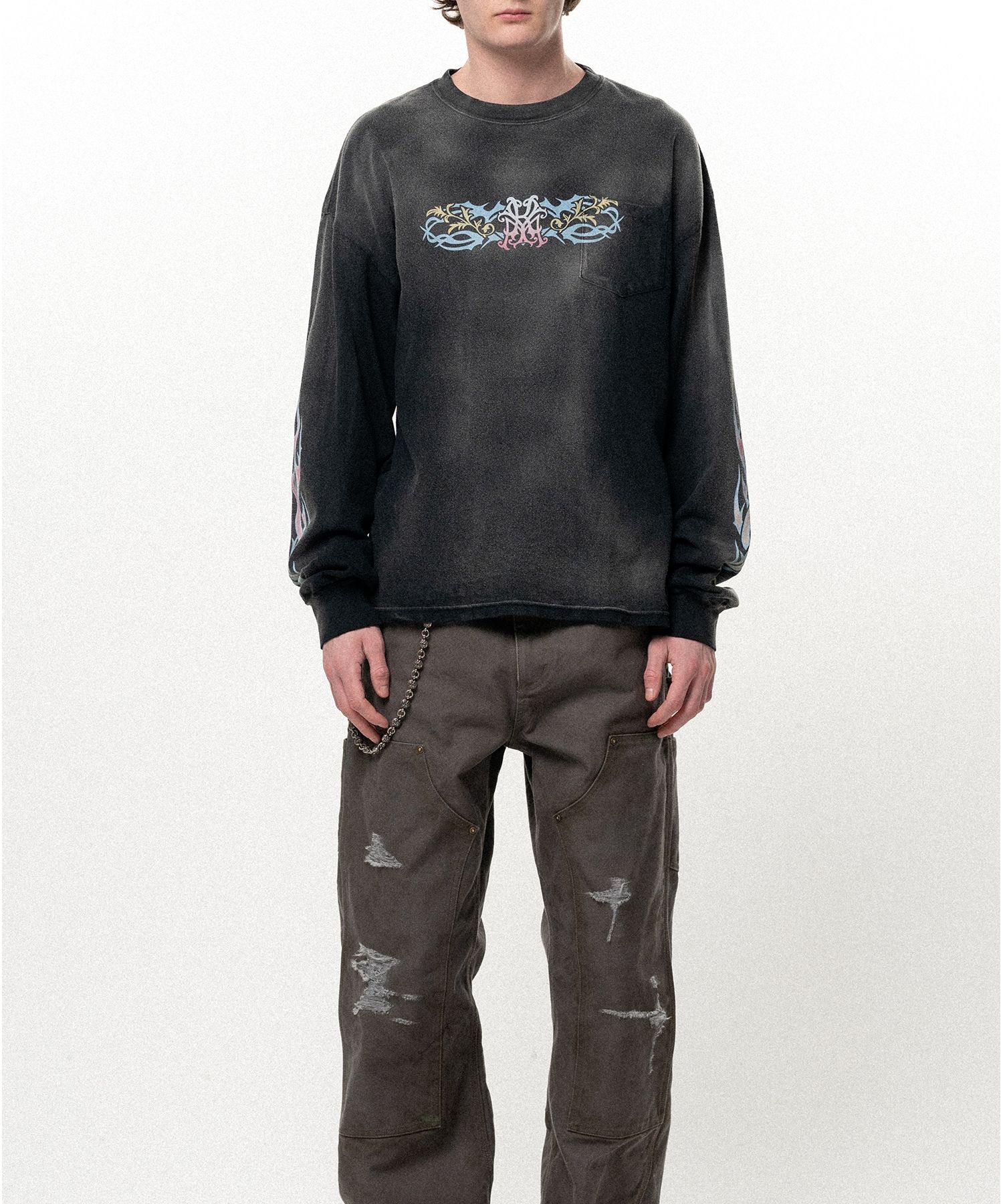 "ROSE-KMY" Distressed Long-Sleeve T-shirt