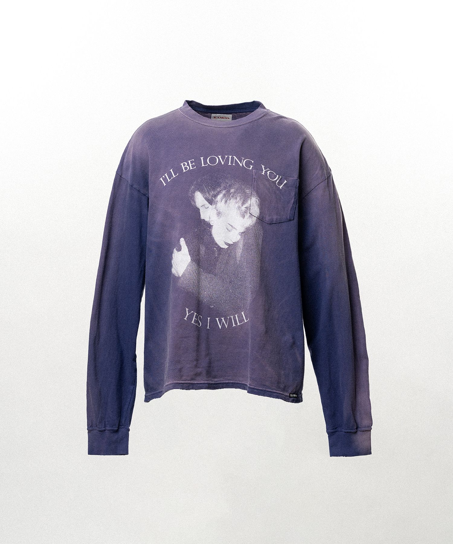 "LOVING" Distressed Long-Sleeve Pocket T-shirt