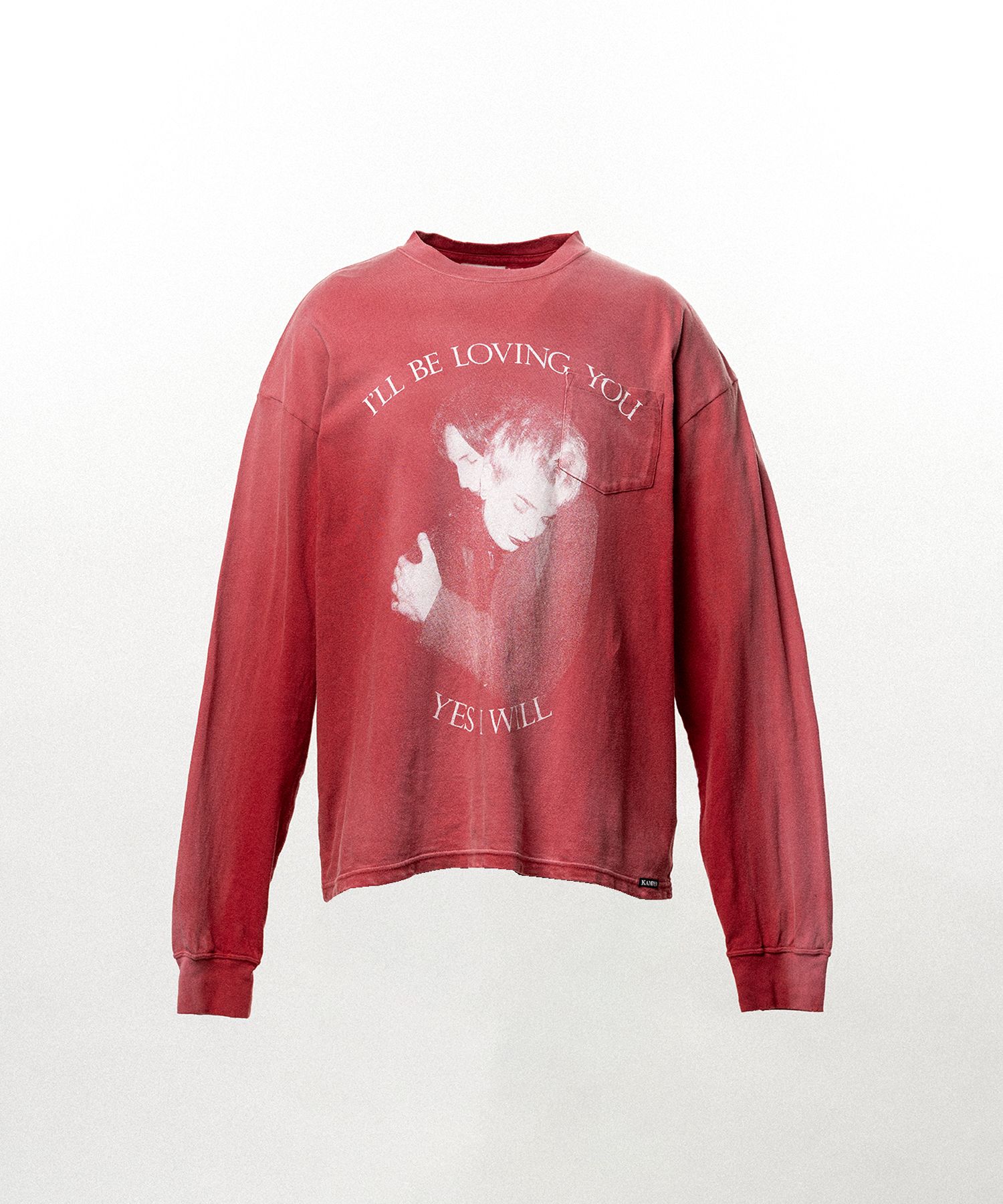 "LOVING" Distressed Long-Sleeve Pocket T-shirt