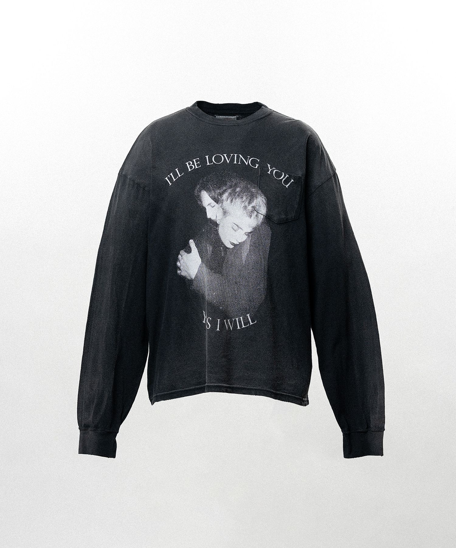 "LOVING" Distressed Long-Sleeve Pocket T-shirt