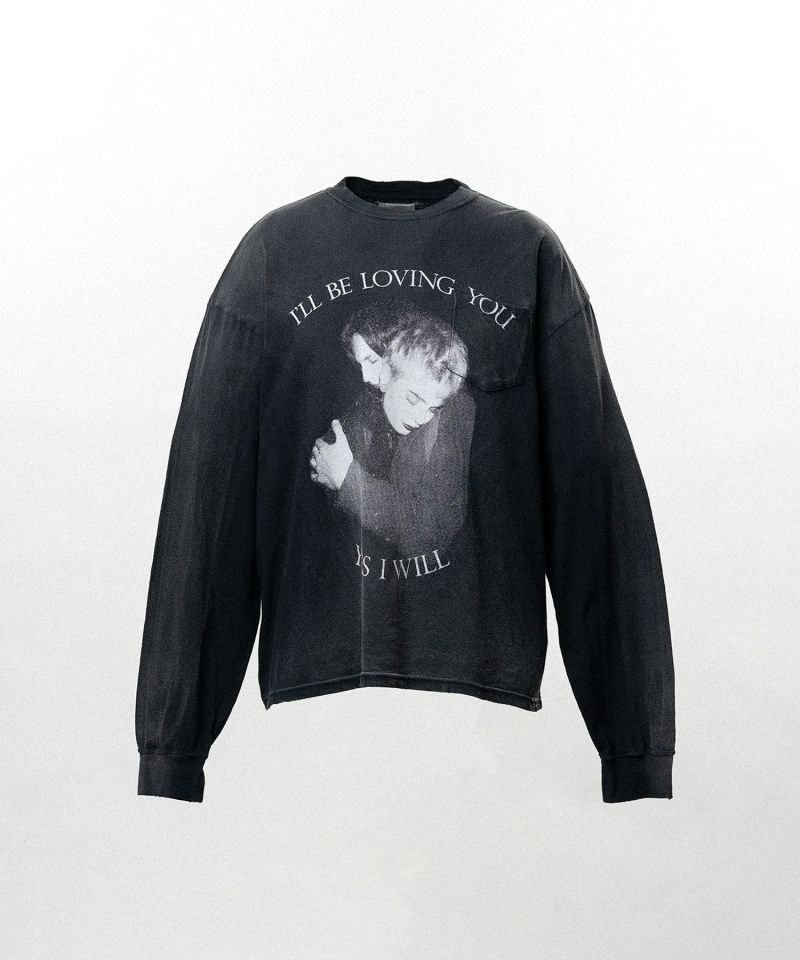 "LOVING" Distressed Long-Sleeve Pocket T-shirt