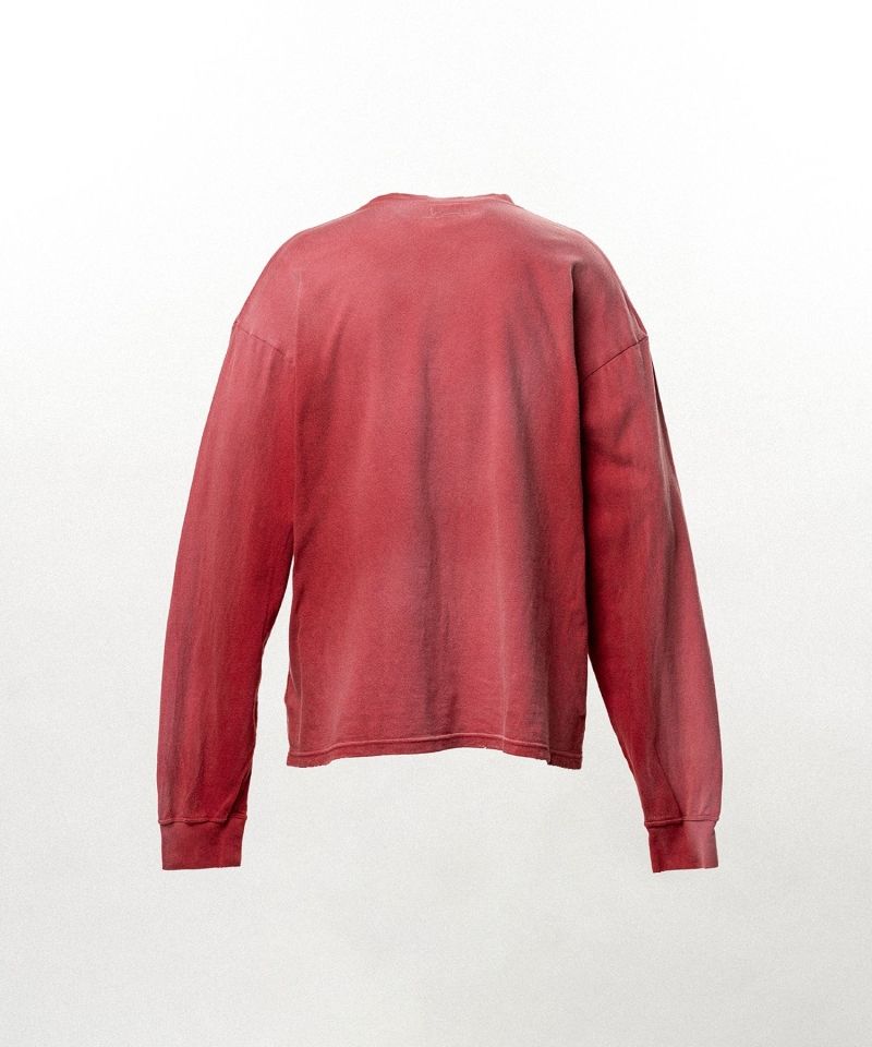"LOVING" Distressed Long-Sleeve Pocket T-shirt